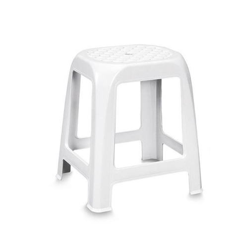 Medium Size White Plastic Stool Indoor Seat Table Bathroom Bedroom Easy to Clean