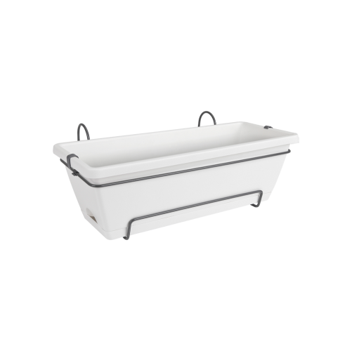 Barcelona All in 1 50cm White Balcony Planter with Saucer and Hanging Rack
