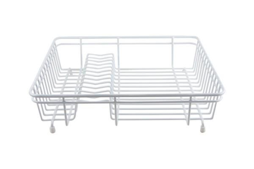 Small White Dish Drainer Compact Durable with Rubber Feet Kitchen Organization