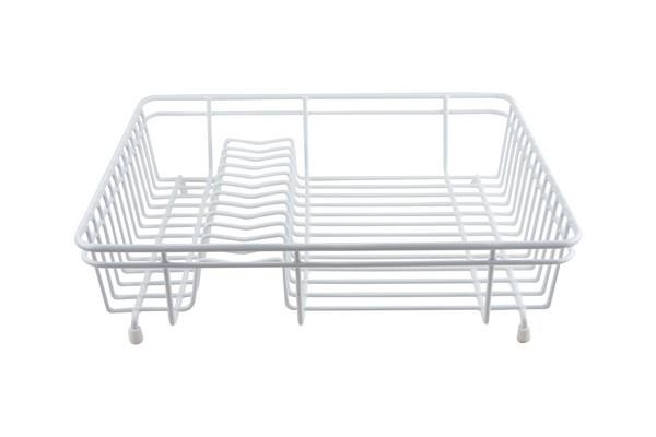 Small White Dish Drainer Compact Durable with Rubber Feet Kitchen Organization