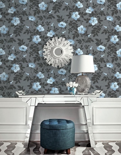 Pear Tree Studios Floral Grey and Blue Wallpaper