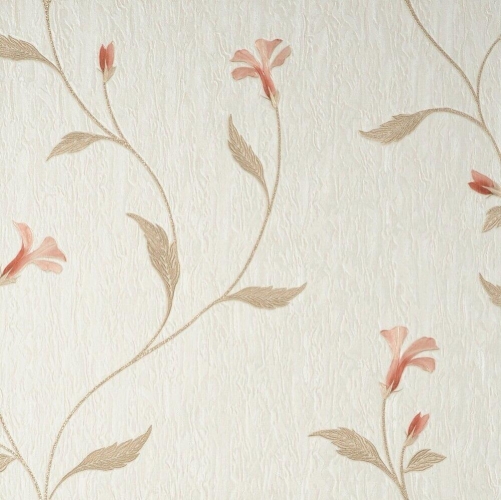 Vymura Bellagio Floral Cream Pink Wallpaper Textured Crushed Fabric