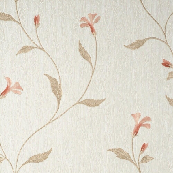 Vymura Bellagio Floral Cream Pink Wallpaper Textured Crushed Fabric