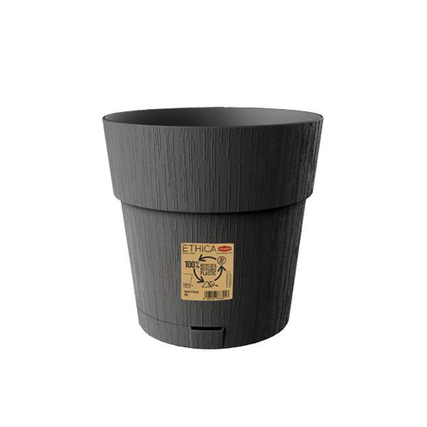 Plastic Vase 25cm Graphite with Water Reserve Eco Friendly Outdoor Planter