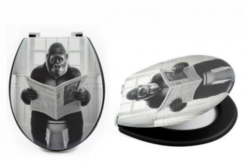 Gorilla Toilet Seat 45x36cm Black and White Durable PVC MDF Easy Fit Bathroom