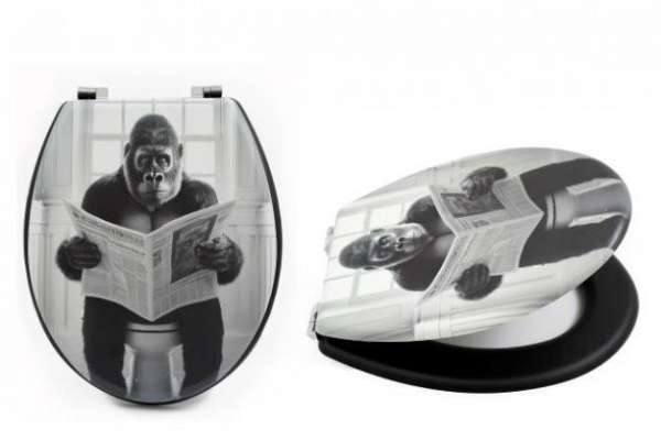 Gorilla Toilet Seat 45x36cm Black and White Durable PVC MDF Easy Fit Bathroom