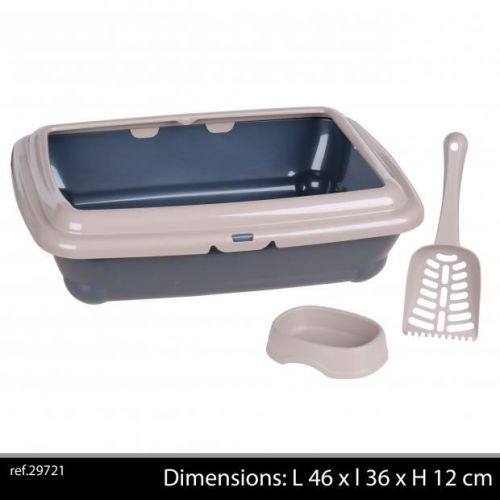 Cat Litter Tray With Bowl And Scoop Grey