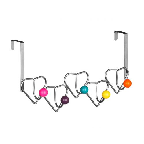 Over Door Hanger Chrome/5 Hook Multi Colour Plastic Balls, Heart Design