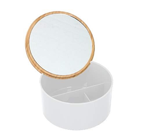 Cosmetic Organizer, Bamboo Lid with Mirror, 3 Compartments