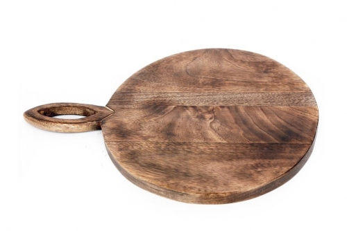 Round Wooden Chopping or Pizza Serving Board With Handle