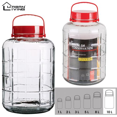 10L Glass Jar Food Preserve Seal-able Airtight Container With Red plastic lid