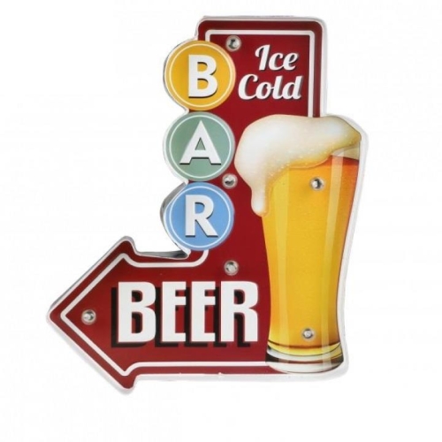 METAL WALL DECORATION ICE COLD BEER LED 29XH35CM