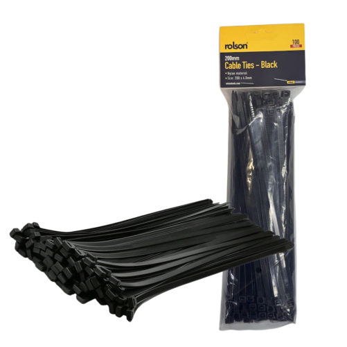 Cable Ties 200mm x 4.8mm Black Pack of 100 Strong Nylon for Indoor Outdoor Use