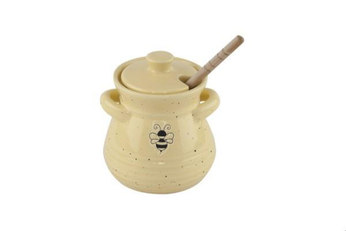 Honey Jar with Dipper Ceramic Yellow Bee Design Kitchen Storage Decor