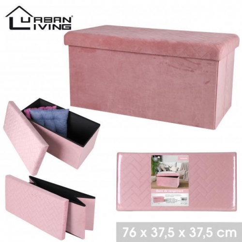 Foldable Storage Bench Velvet Pink Rose