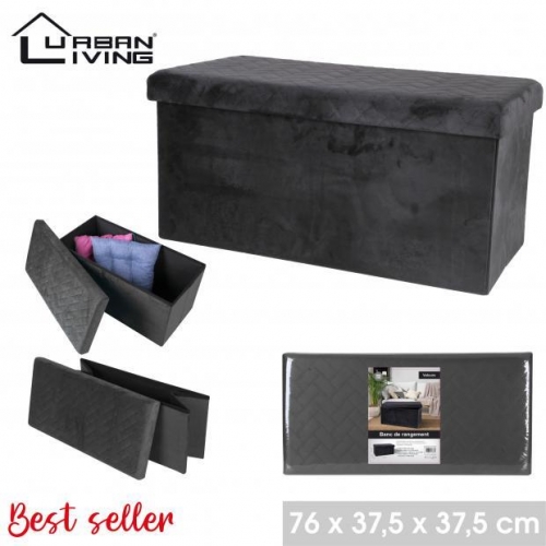 Foldable Storage Bench Velvet Black