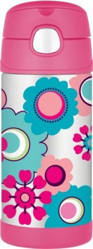 Thermos Funtainer Straw Stainless Steel Hot And Cold Water Drinks Bottle 355Ml Floral Design