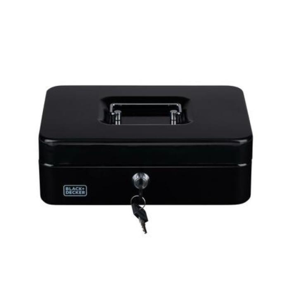Metal Money Box with 5 Tray Divisions and Lock Secure Cash Storage Black 25cm