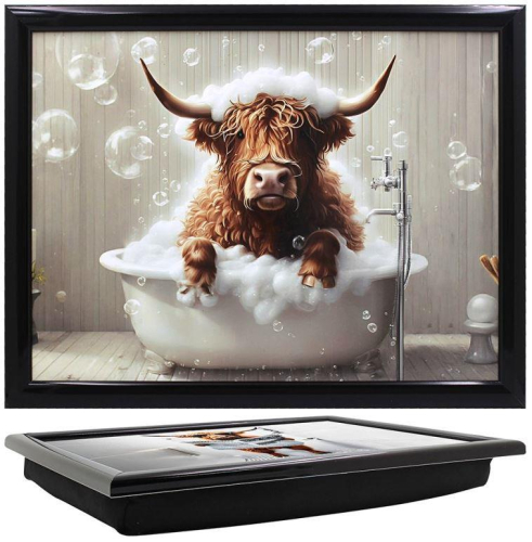 Highland Cow Wow Laptray Padded Cushion Wooden Tray for Sofa Bed Laptop Use
