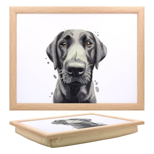 Black Labrador Lap Tray Medium Size Cushioned Wood Surface Indoor Use Portable