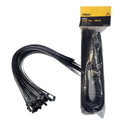 Cable Ties 400mm x 4.8mm Black 60 Pack Heavy Duty Nylon for Indoor Outdoor Use