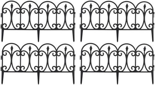 Garden Fence Set of 4 Panels Black Plastic Weatherproof Outdoor Border Edging