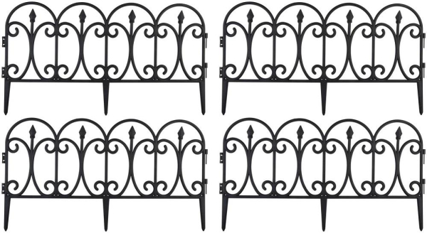 Garden Fence Set of 4 Panels Black Plastic Weatherproof Outdoor Border Edging