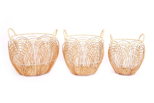 Set of 3 Round Willow Baskets Home Decoration