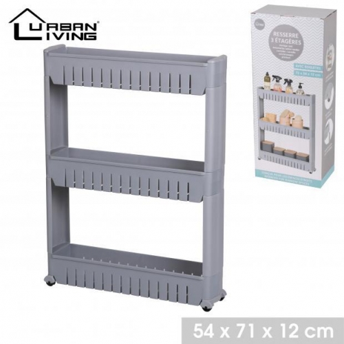 3 Layer Plastic Organiser Grey With Wheels 72X54X12 CM