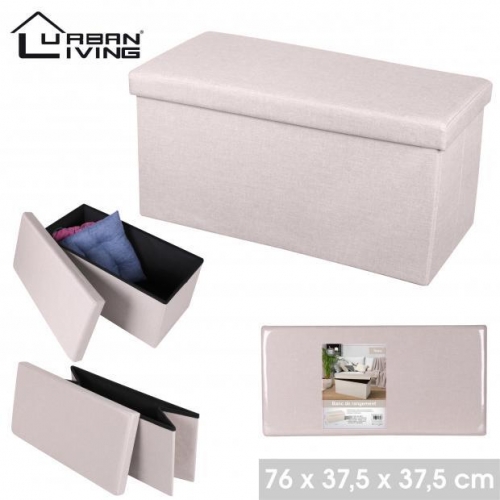 Foldable Storage Bench Ottoman Linen Effect
