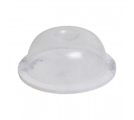Round White Marble Cheese Board With Clear Plastic Dome 20x8 CM