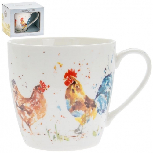 Country Life Cockerel and Hen White Ceramic China Mug single