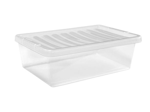 32 Litre Storage Box & Lid - Clear Base Clear Lid 18.5x40x59cm