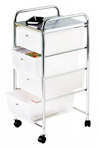 4 Tier Plastic Drawers with Chrome Frame White