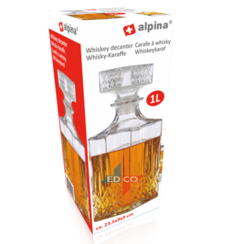 Alpina Glass Whiskey Decanter Liqueur 1Litre Decorative Drinks Jar