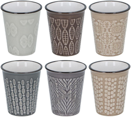 Set of 6 Decorative Ceramic Cups Unique Pattern Hot or Cold Drink Table Use