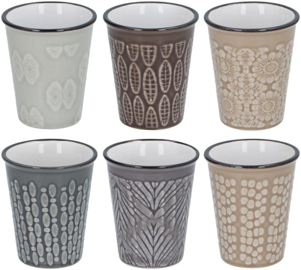 Set of 6 Decorative Ceramic Cups Unique Pattern Hot or Cold Drink Table Use