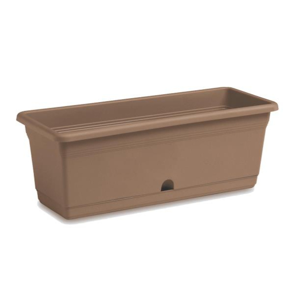 60cm Rattan Look Flower Box Dove Grey Self Watering Outdoor Plastic Planter