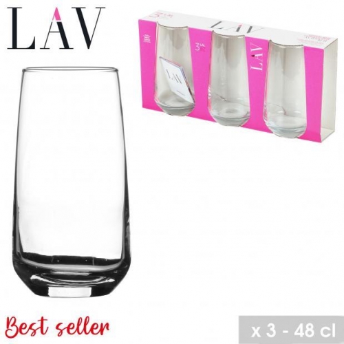 Pack of 3 Tall Lav Drinking Glass 48cl