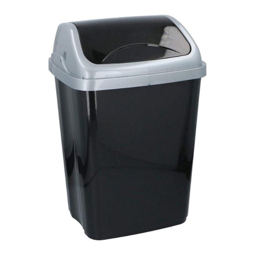 Plastic Swing Bin 26L Black Waste Rubbish Kitchen Office Bin with Swing Lid