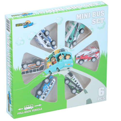 Mini Bus Toy Set 6 Pack Pull Back Vehicles Durable 1:64 Scale Kids Play Cars