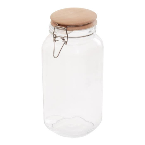 Luca Square 2150ml Glass Jar Wooden Lid Airtight Clip Lock for Fresh Storage