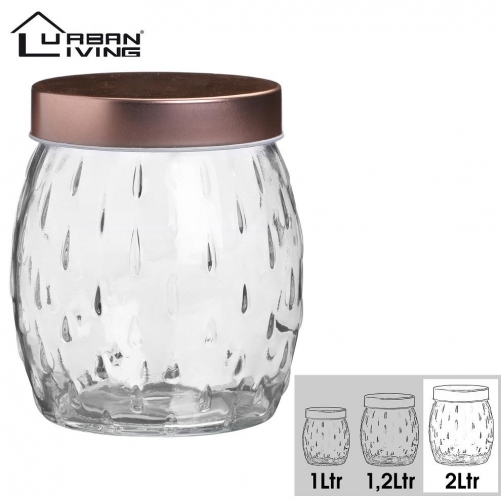 2L Round Glass Storage Jar Airtight Copper Lid Food Canister
