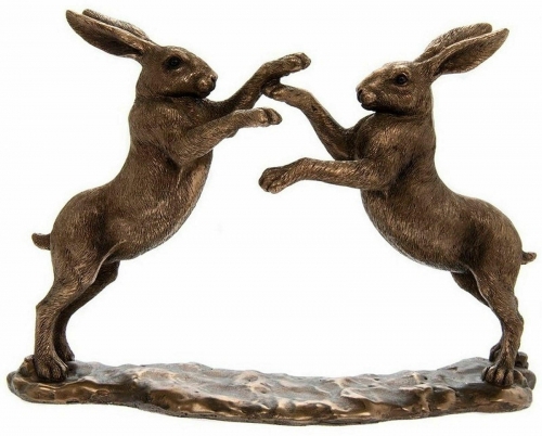 Twin Boxing Hares Bronze Effect Ornament Figurine Home ornament Gift Boxed