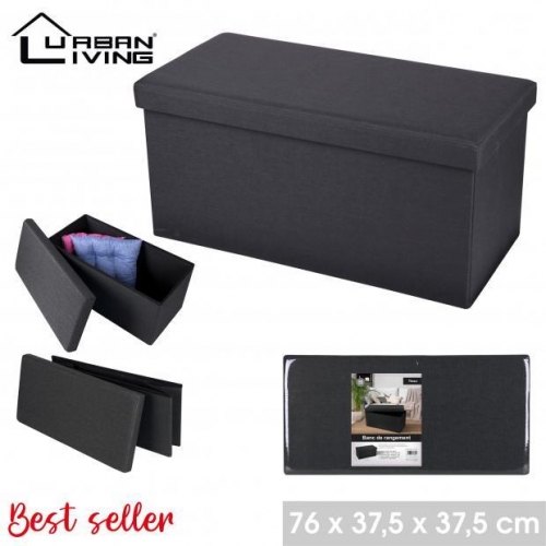 Foldable Storage Bench Ottoman Black