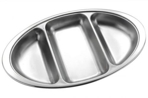 14 Inch 3 Division Vegetable Dish Stainless Steel Serving Dish Oval Platter