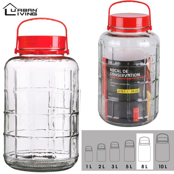 8L Glass Jar Food Preserve Seal-able Airtight Container With Red plastic lid Kitchen Storage Utensils Outdoors Square Thick Tin Canister