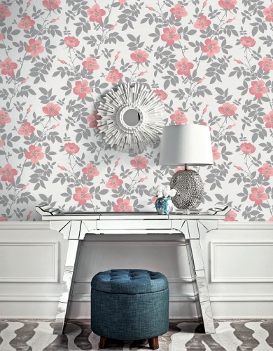Pear Tree Studios Floral Cream and Pink Wallpaper