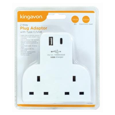 2 Way Plug Adaptor With Type C/USB