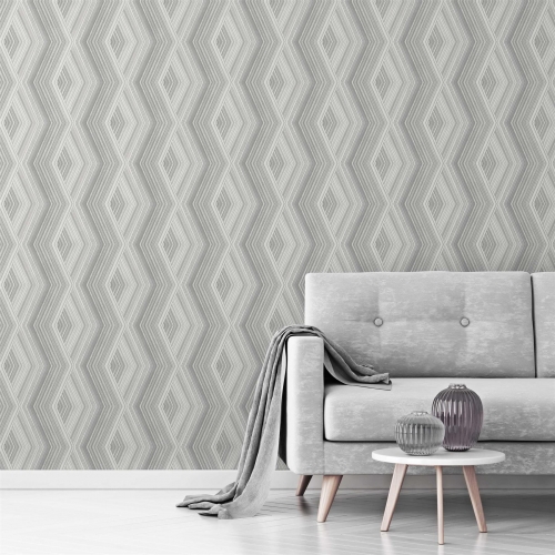 Crown Aura Diamond Geometric Silver Wallpaper 52cm x 10.05m